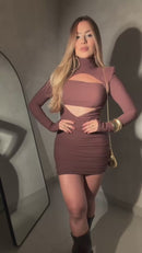 Vestido poliamida com ombreiras luxuoso
